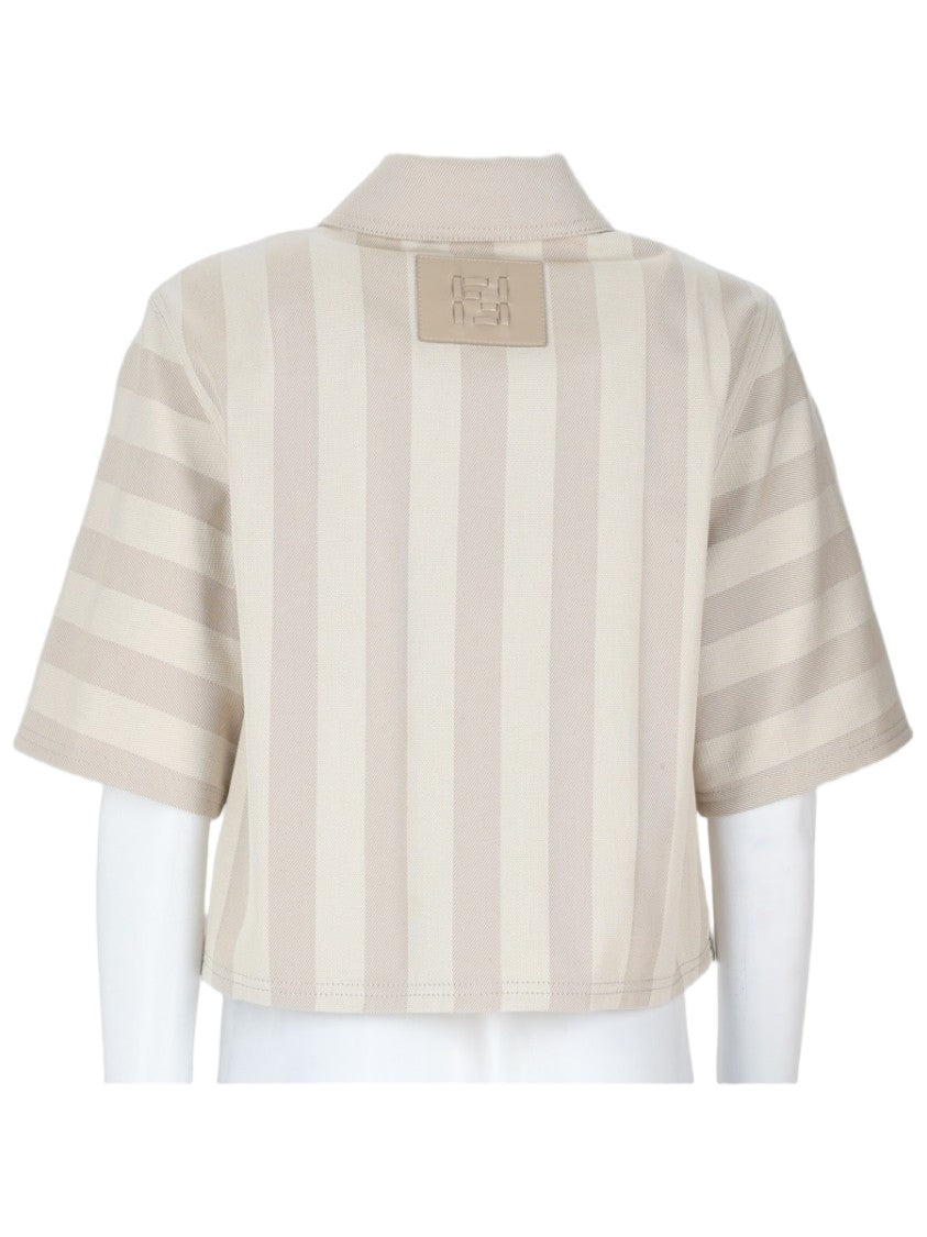 Fendi Cropped Short-Sleeved Striped Jacket With Front Zipper