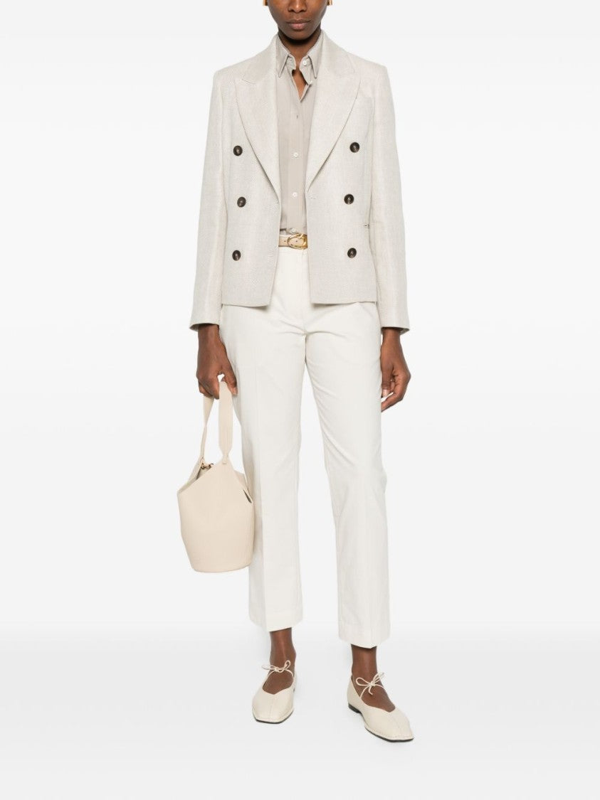 Brunello Cucinelli Beige Herringbone Double-Breasted Blazer