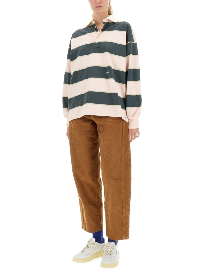 Autry Horizontal Striped Long-Sleeved Polo Shirt