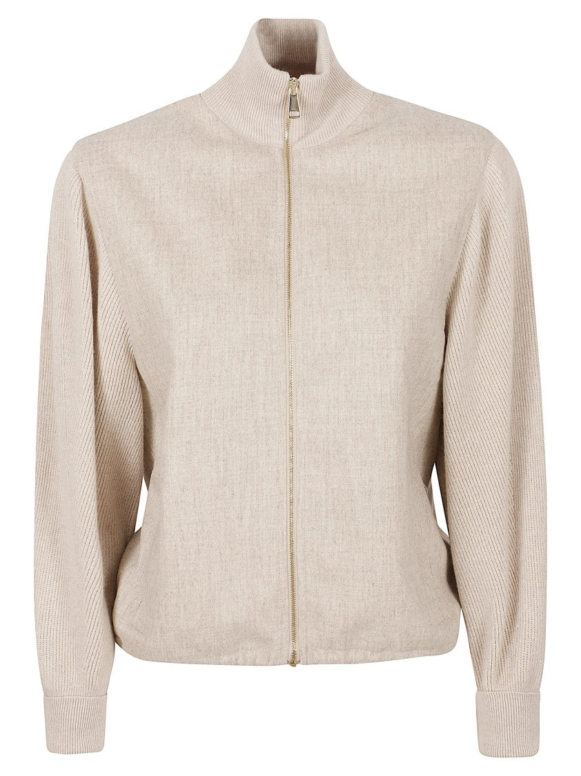 Fabiana Filippi Relaxed Fit High Collar Jacket With Ribbed Sleeves
