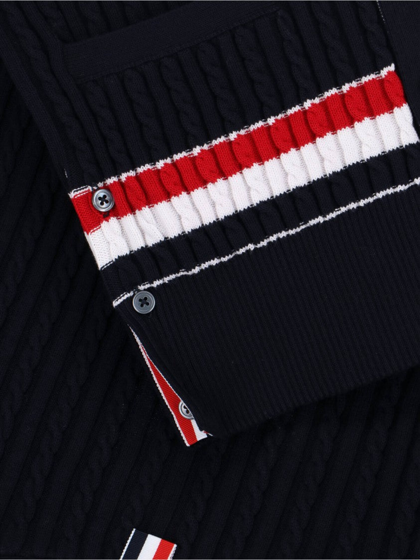 Thom Browne Navy Blue Knitted Cotton V-Neck Cardigan