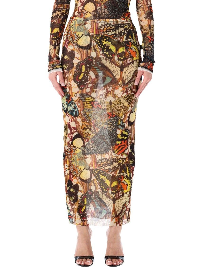 Jean Paul Gaultier Butterfly Print Tulle Long Skirt