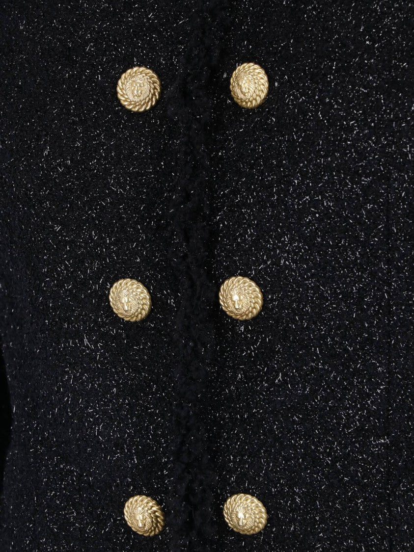 Balmain Cropped Textured Jacket With Gold Button Details
