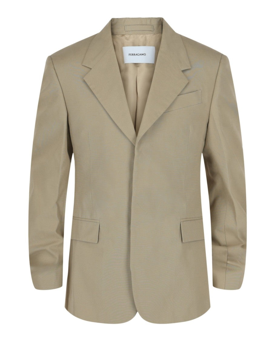 Ferragamo Single-Breasted Cotton Blazer With Notched Lapels