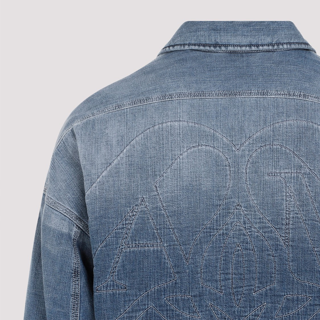 Alexander Mcqueen Quilted Washed Blue Denim Shirt