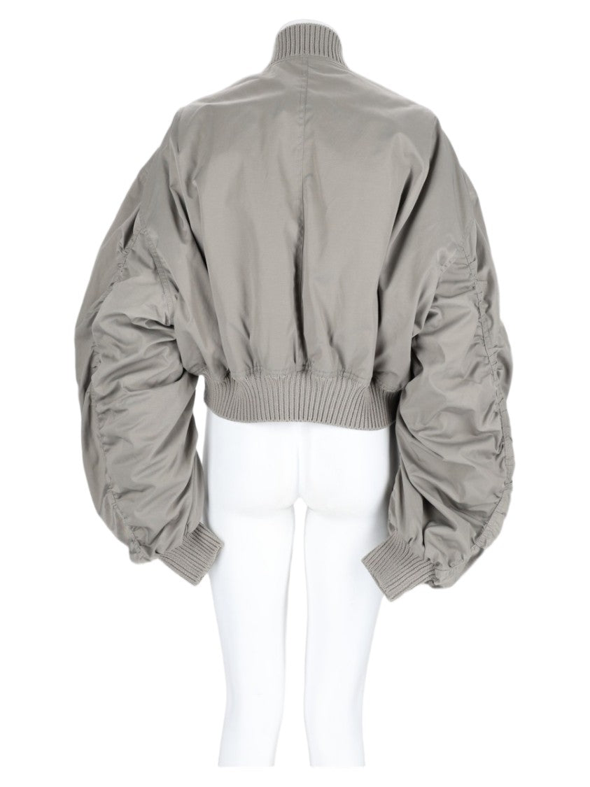 Rick Owens Grey Ruched Sleeves Ruched Nylon-Blend Bomber Jacket