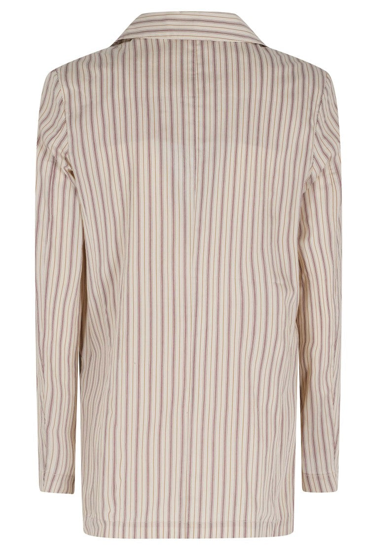 Myths Beige Striped Double-Breasted Lyocell-Blend Blazer
