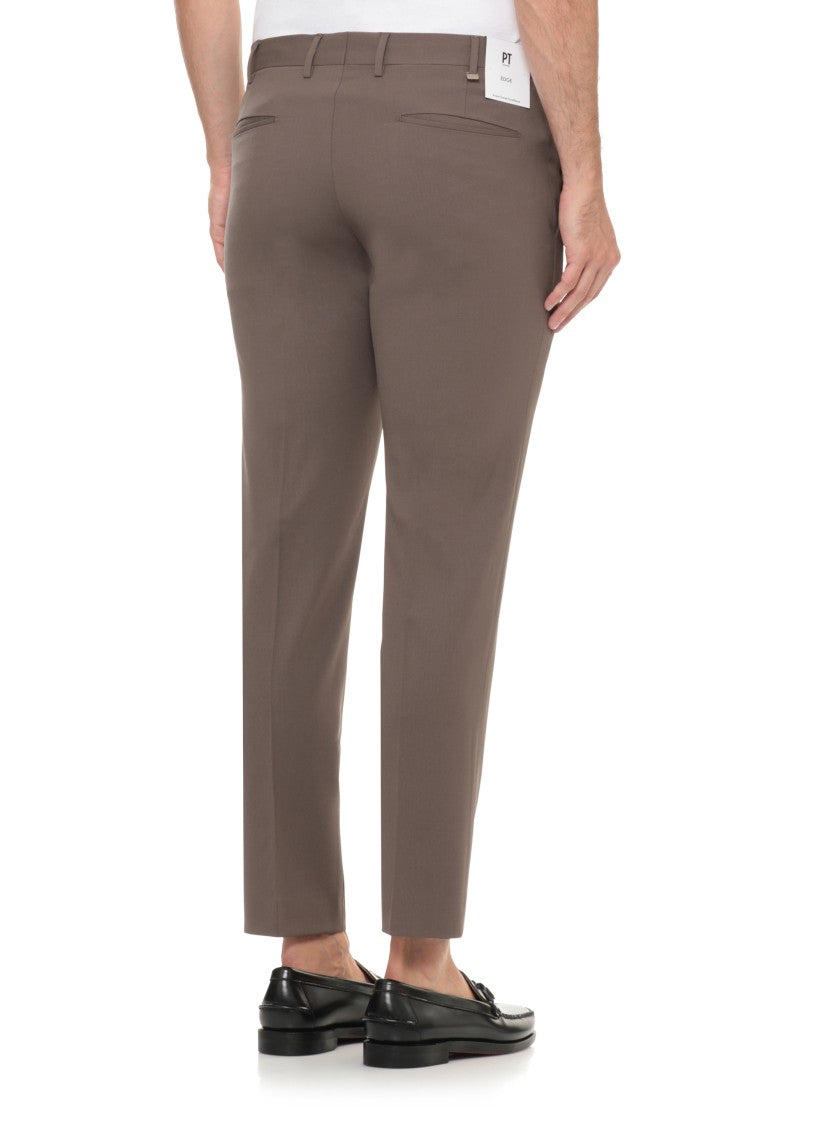 Pt Torino Brown Tailored Virgin Wool Straight-Leg Pants
