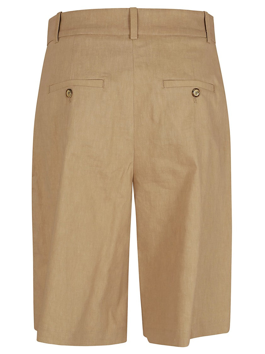 Pinko Textured Brown Bermuda Shorts With Center Pleat