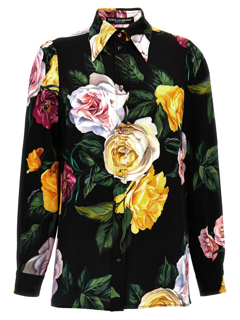 Dolce & Gabbana Floral Print Stretch Silk Charmeuse Shirt