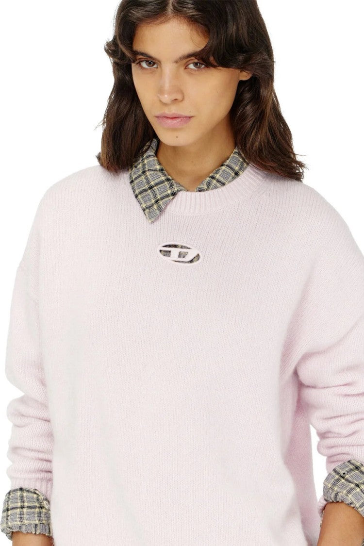 Diesel Pink Wool-Polyamide Blend Embossed-Logo Sweater