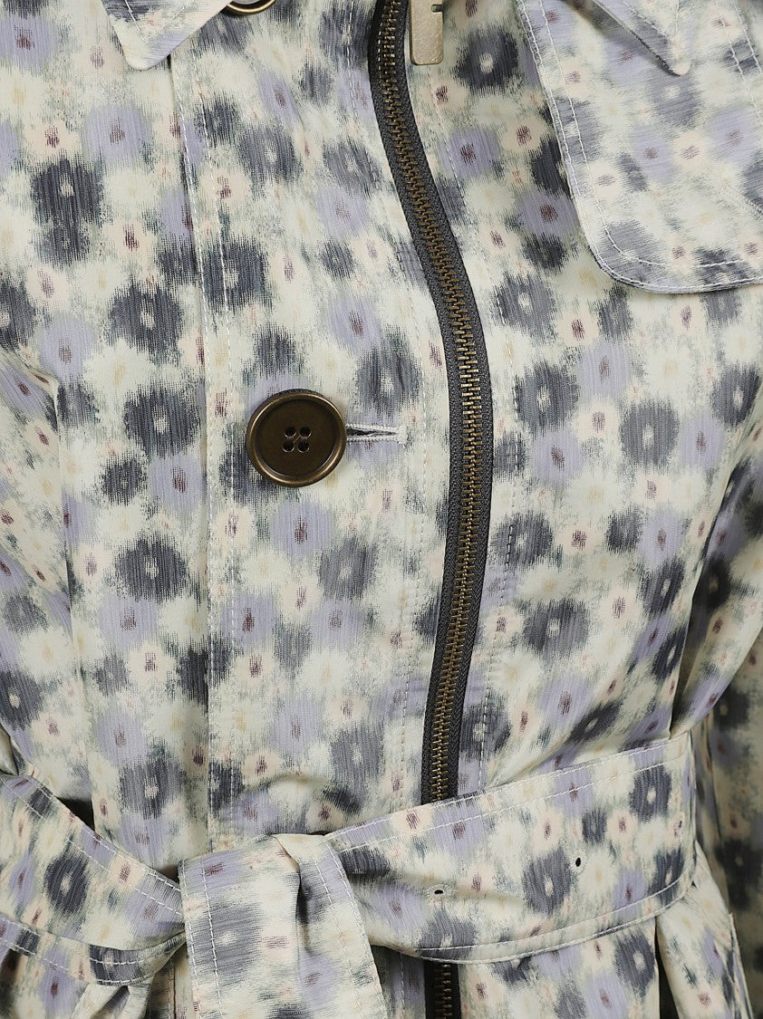 Burberry Floral Pattern Coat With Belted Waist