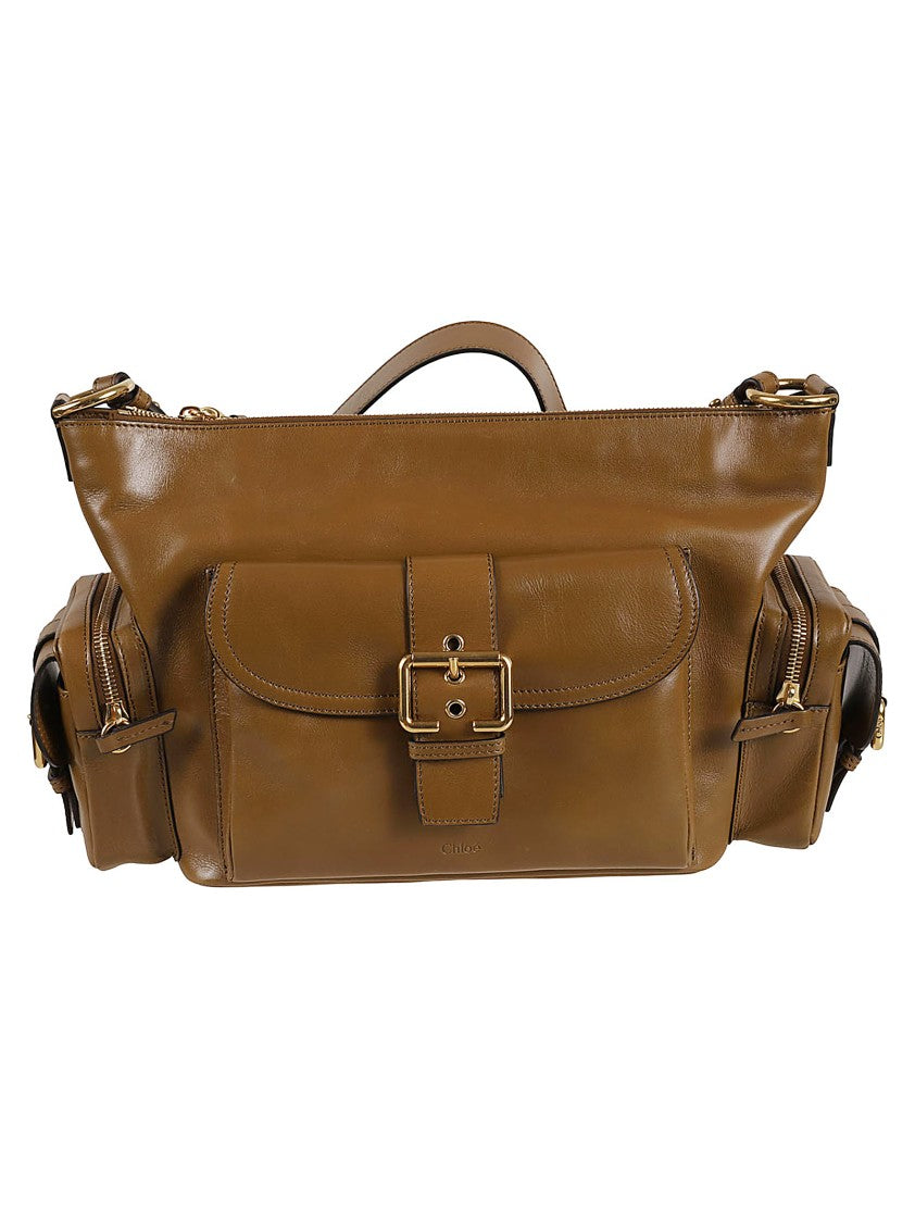 Chloé Structured Brown Leather Handbag With Gold-Tone Hardware