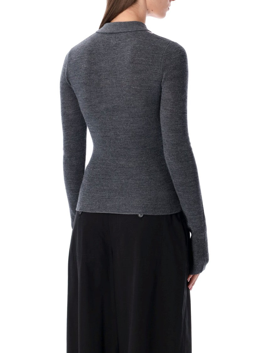 Ganni Grey Knitted Polo Wool With Argyle Pattern