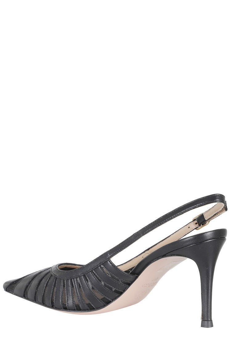 Roberto Festa Black Sunny Ankle Strap Metallic Leather Pumps