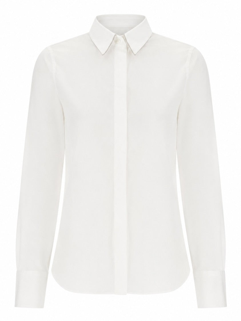 Brunello Cucinelli Long-Sleeve Pointed Collar Cotton-Blend Shirt