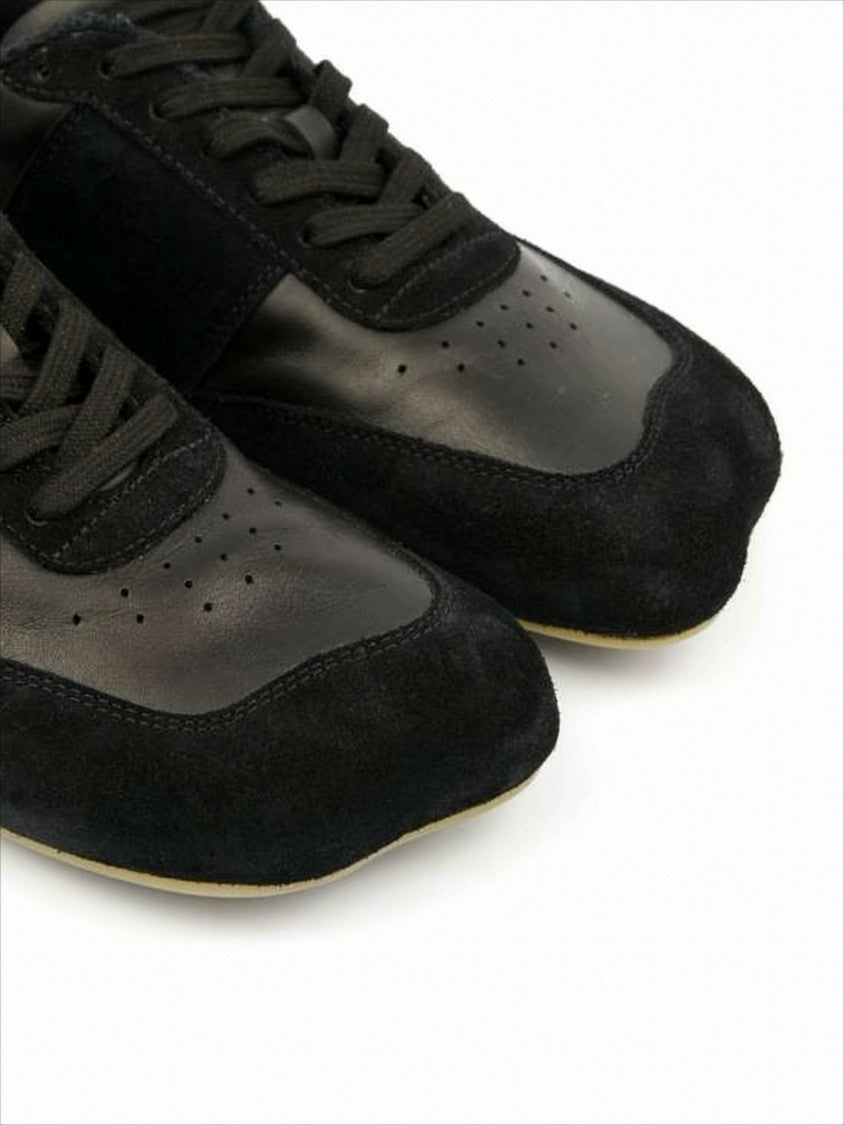 Mm6 By Maison Margiela Low-Profile Black Sneakers With Suede Panels