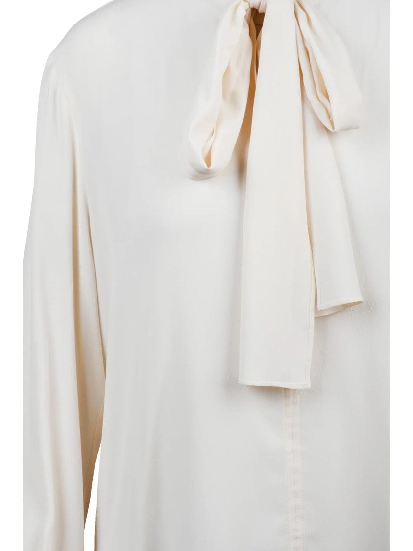 Seventy White Chiffon Tie-Neck Silk-Blend Blouse