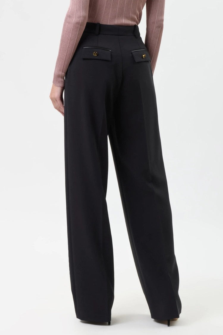 Elisabetta Franchi Black High-Waisted Pleated Polyester-Blend Wide-Leg Pants