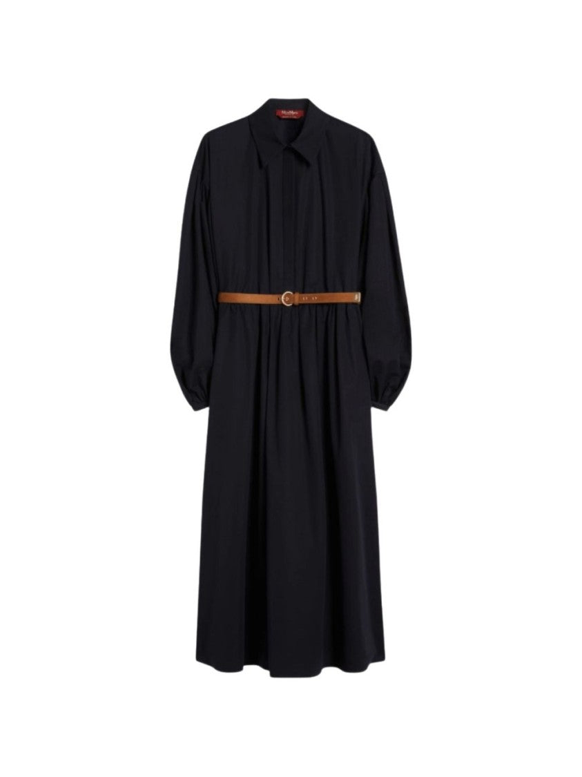 Max Mara Calf-Length Blue Midi Dress With Balloon Sleeves