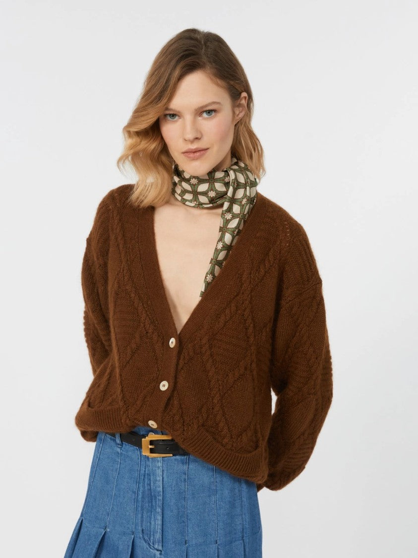 Max Mara Textured Brown Knit Bolero With Button-Down Front