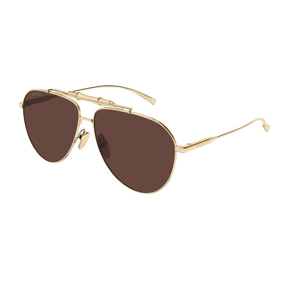 Gucci Pilot Sunglasses With Gold Metal Frame And Bamboo Detail