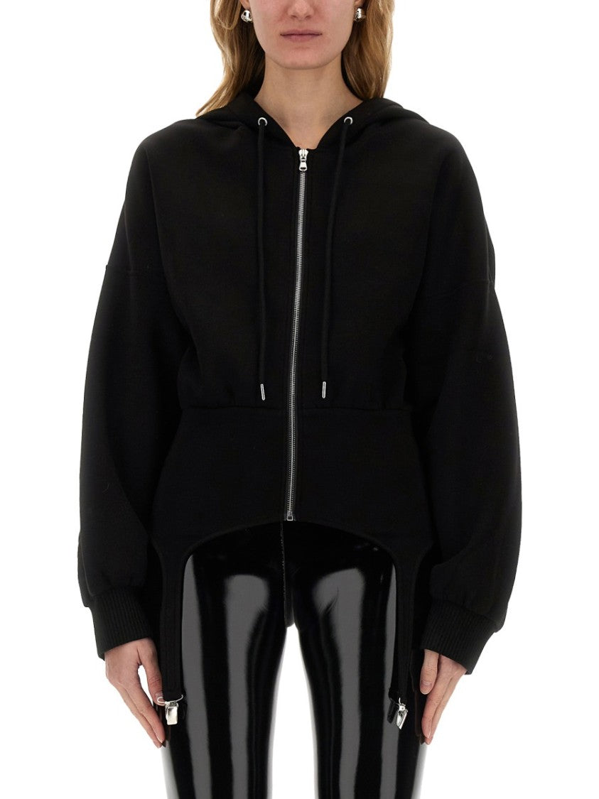 Fiorucci Cropped Black Sweatshirt With Suspender Detail