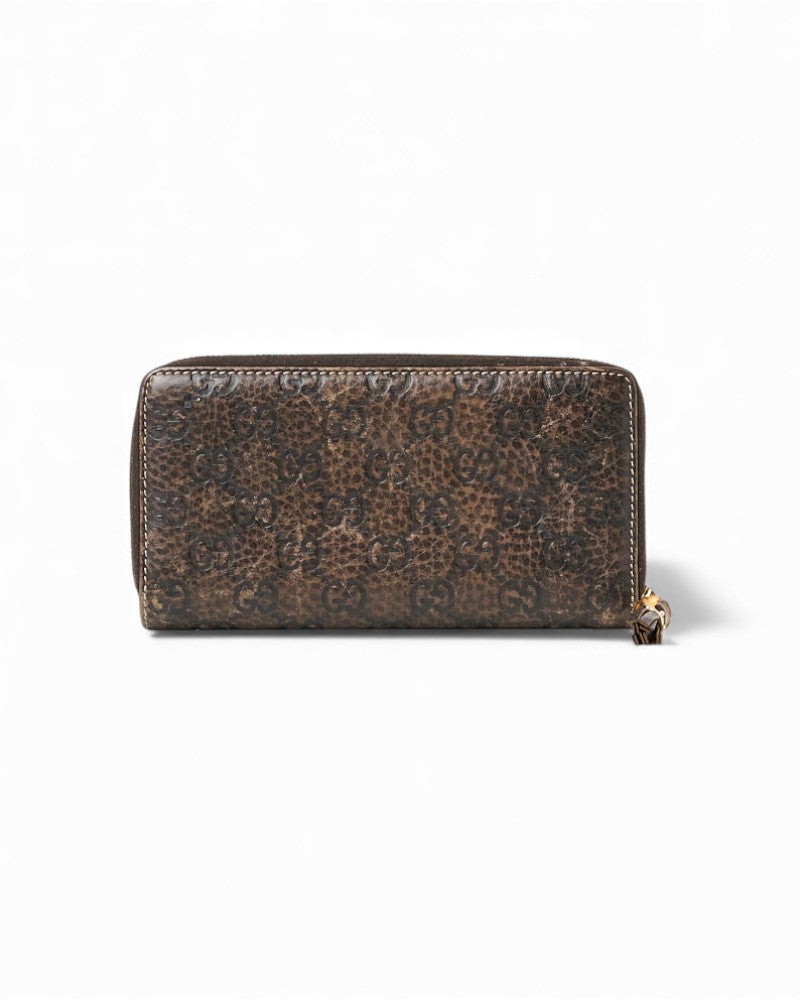 Gucci Brown Gg Sssima Bamboo Zip Wallet