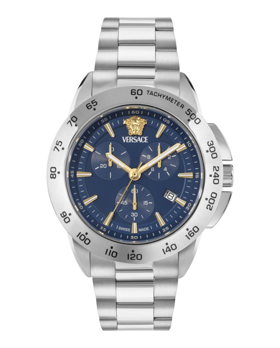 Versace V-Sport Chronograph Bracelet Watch With Blue Matte Dial