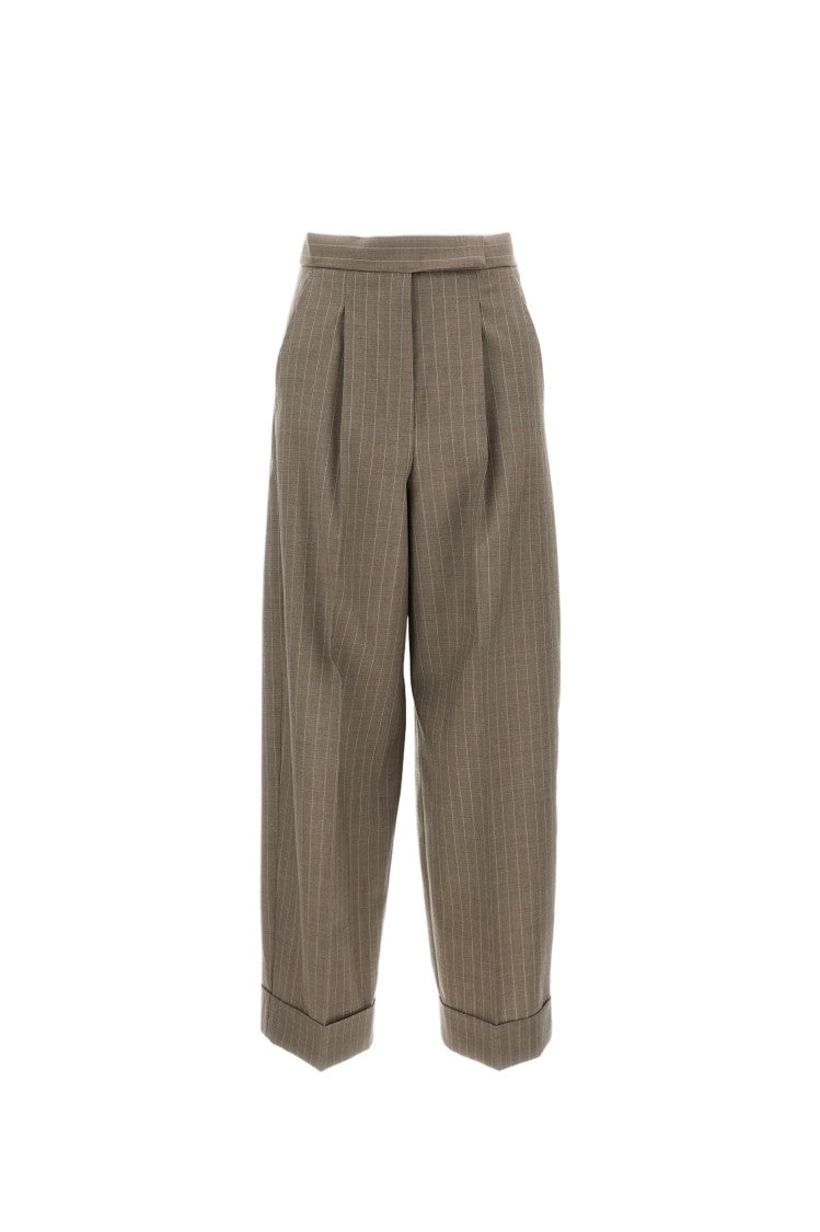 Max Mara Tailored Cropped Pinstripe Trousers With Cuffed Hems