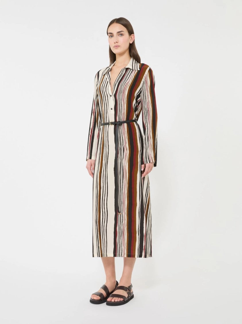 Max Mara Vertical Striped Midi Dress With Collared Neckline