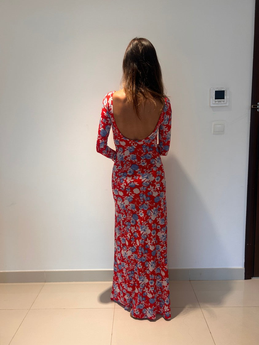 Hawa Made From Love Red Maha Floral Long-Sleeve Maxi Dress