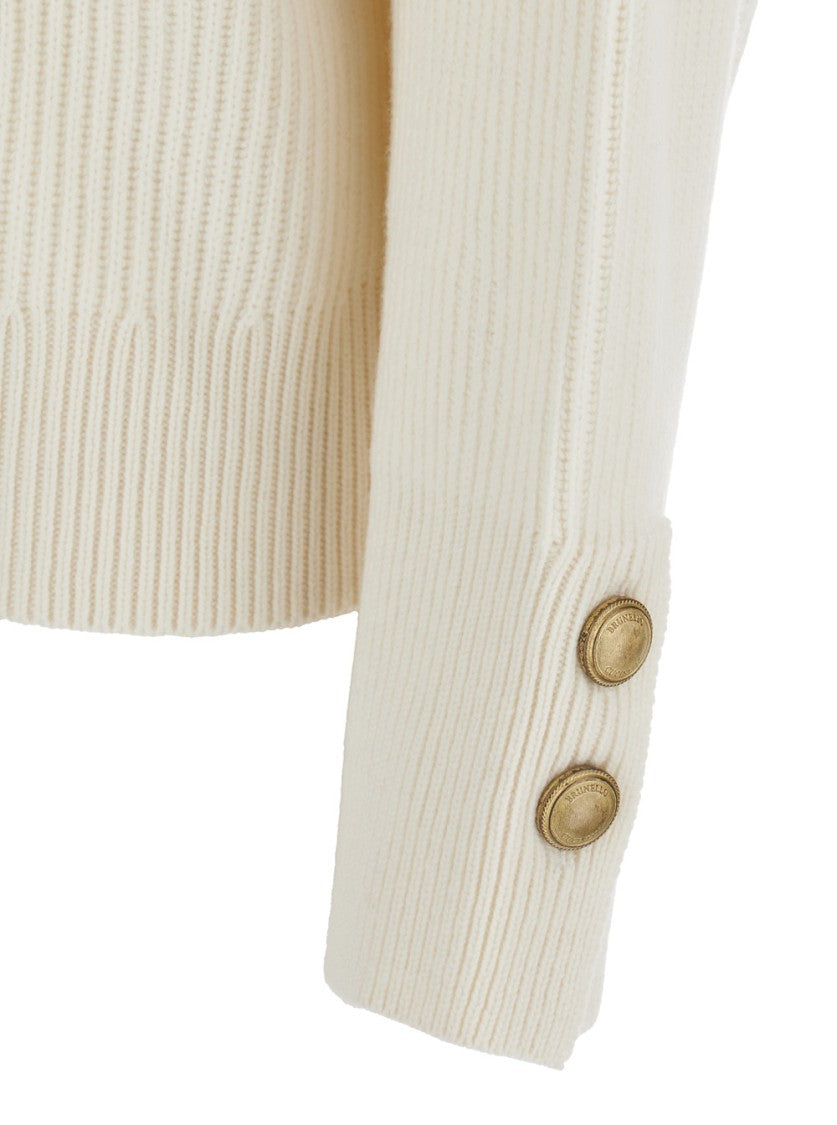 Brunello Cucinelli Deep V-Neck Sweater With Wide Collar