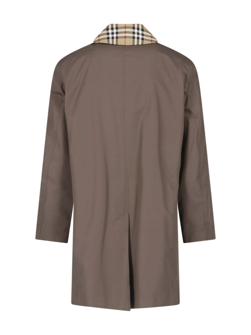 Burberry Brown Button-Up Jacket With Distinctive Plaid Lining