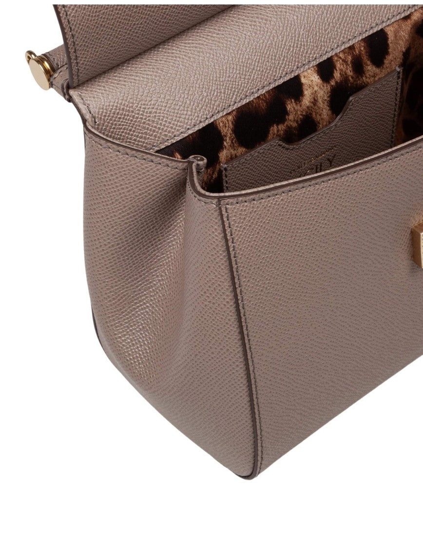 Dolce & Gabbana Mud  Small Sicily Bag In Dauphine Leather