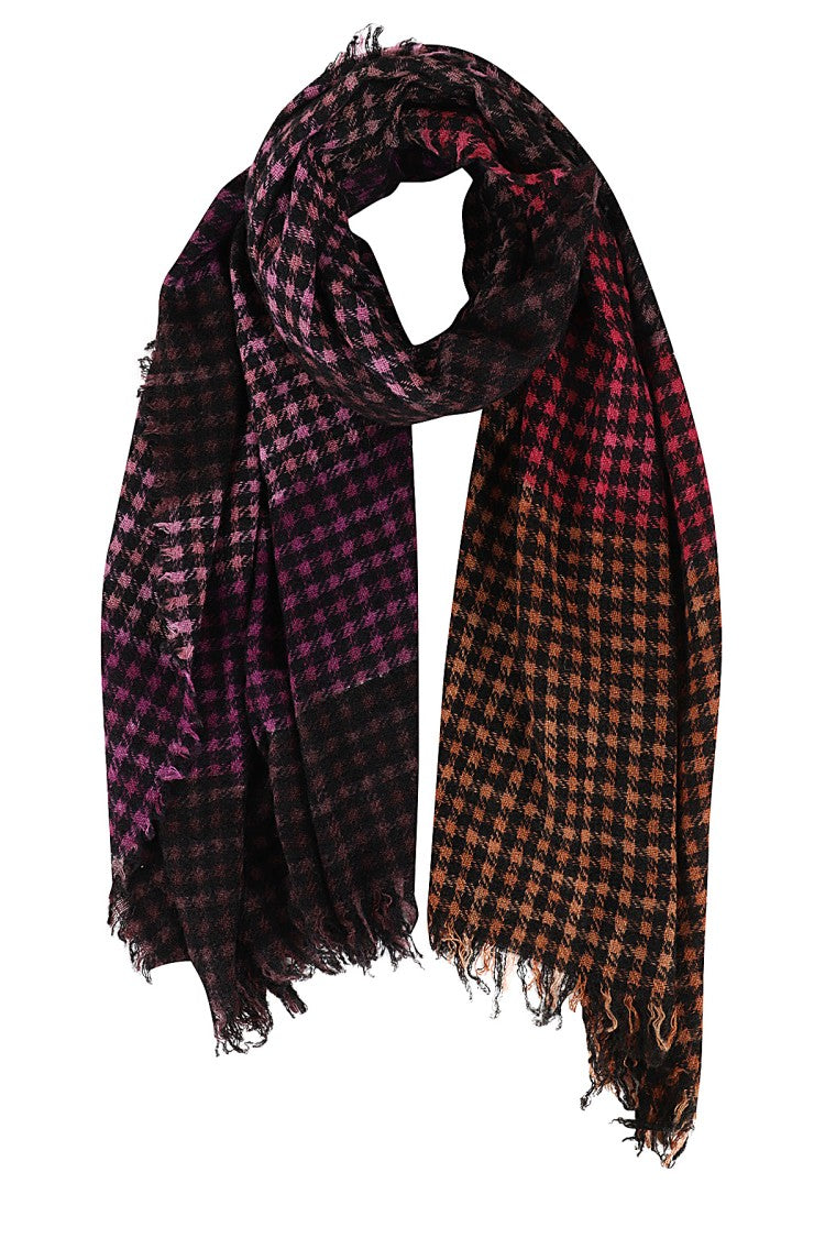 Faliero Sarti Multicolor Houndstooth Scarf With Frayed Hem