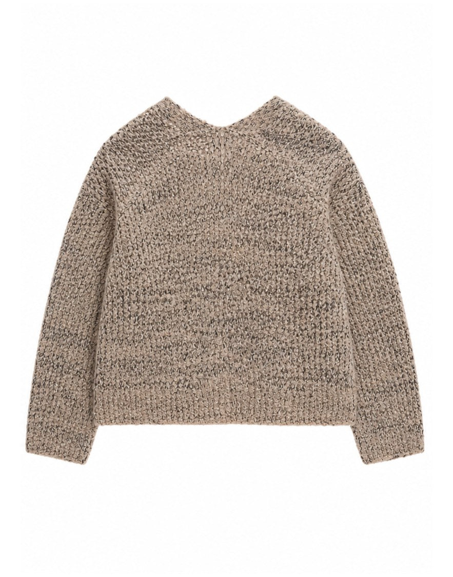 Pomandère Sand V-Neck Alpaca Wool-Blend Cropped Cardigan