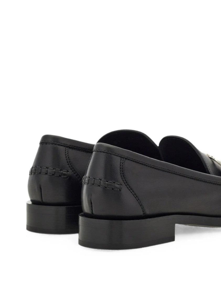 Salvatore Ferragamo Black Leather Loafers With Silver-Tone Metal Bit Detail