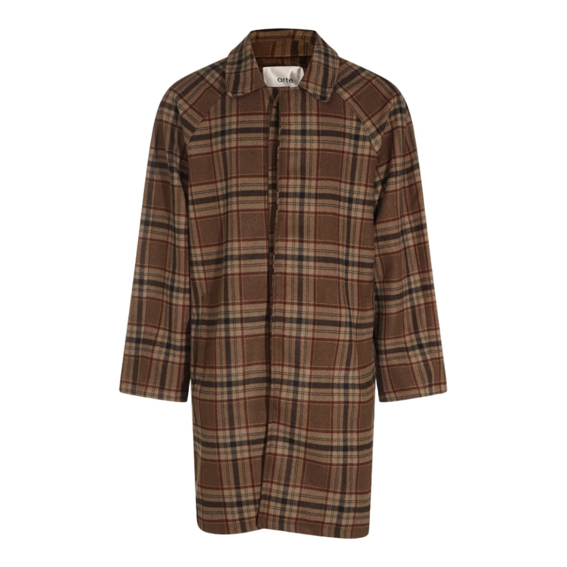 Arte Antwerp Mid-Length Coat With Classic Plaid Pattern And Structured Collar