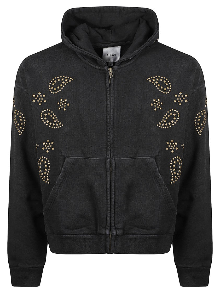 Found Black Stud Paisley Cropped Cotton Sweatshirt