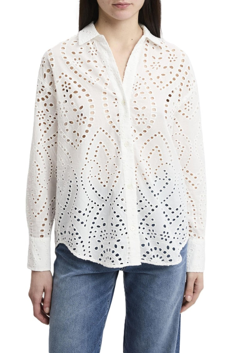 Mc2 Saint Barth White Long-Sleeved Eyelet Shirt