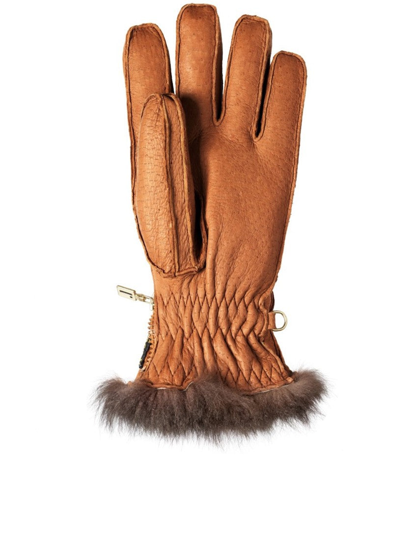 Restelli Brown Peccary Opossuy Ruched Gloves
