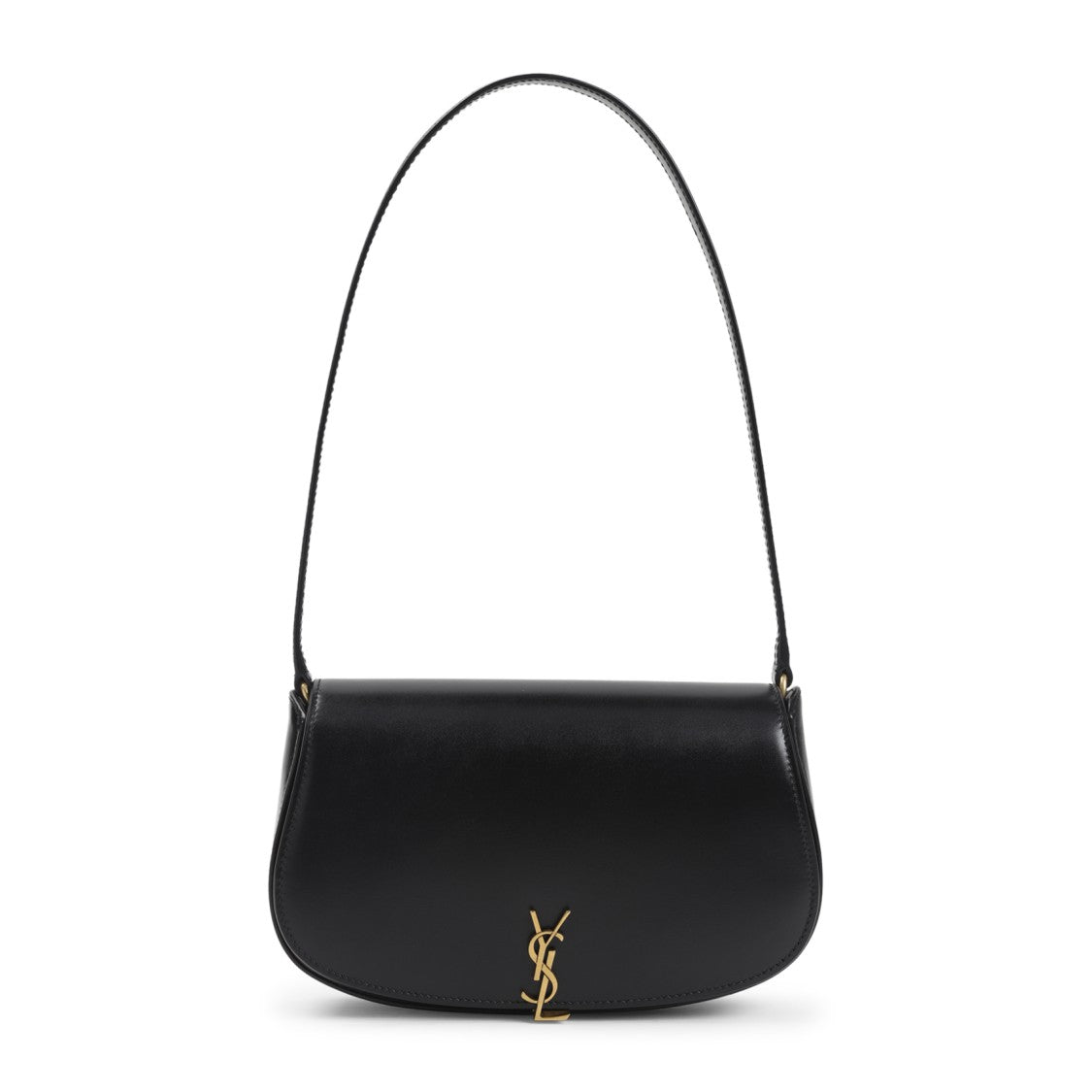 Saint Laurent Curved Black Lamb Leather Shoulder Bag