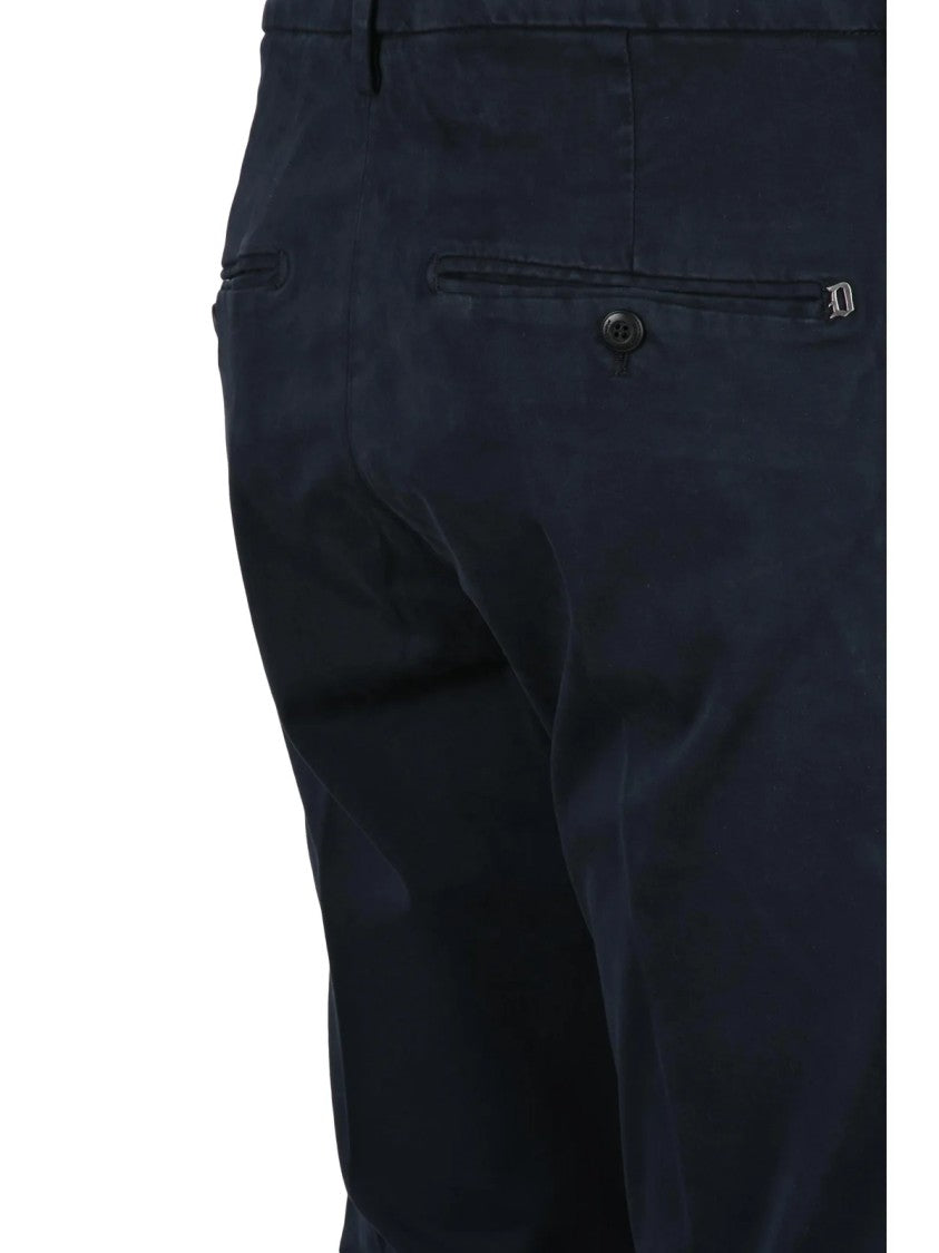 Dondup Blue Gaubert Faux-Leather Detail Cotton-Blend Trousers