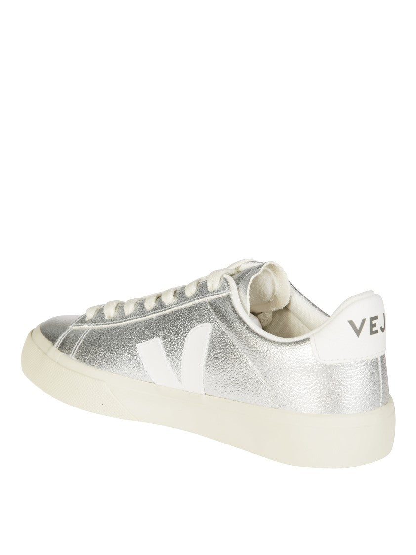 Veja Metallic Silver Sneakers With Textured Finish