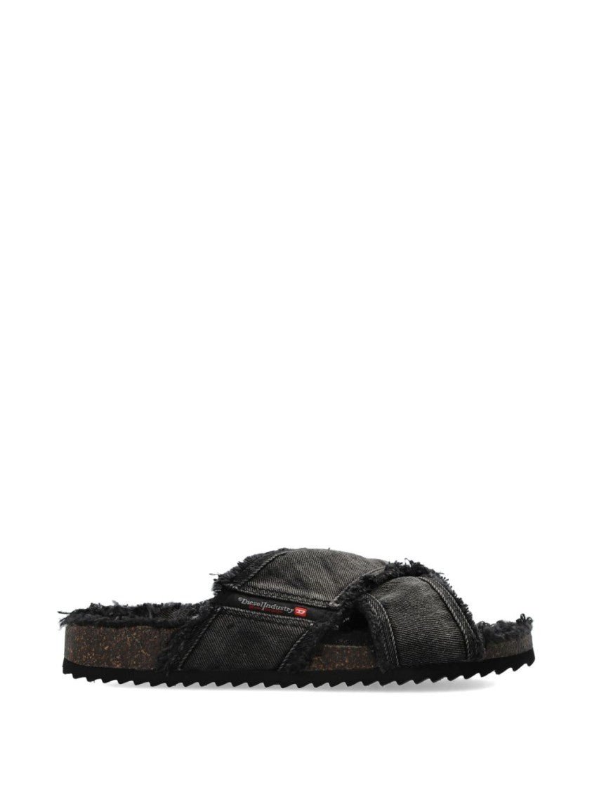 Diesel Black Minimalist Thong Strap Flat Sandals