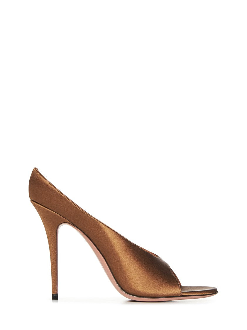 Amina Muaddi Mocha Satin Stiletto Sandals With Open Toe