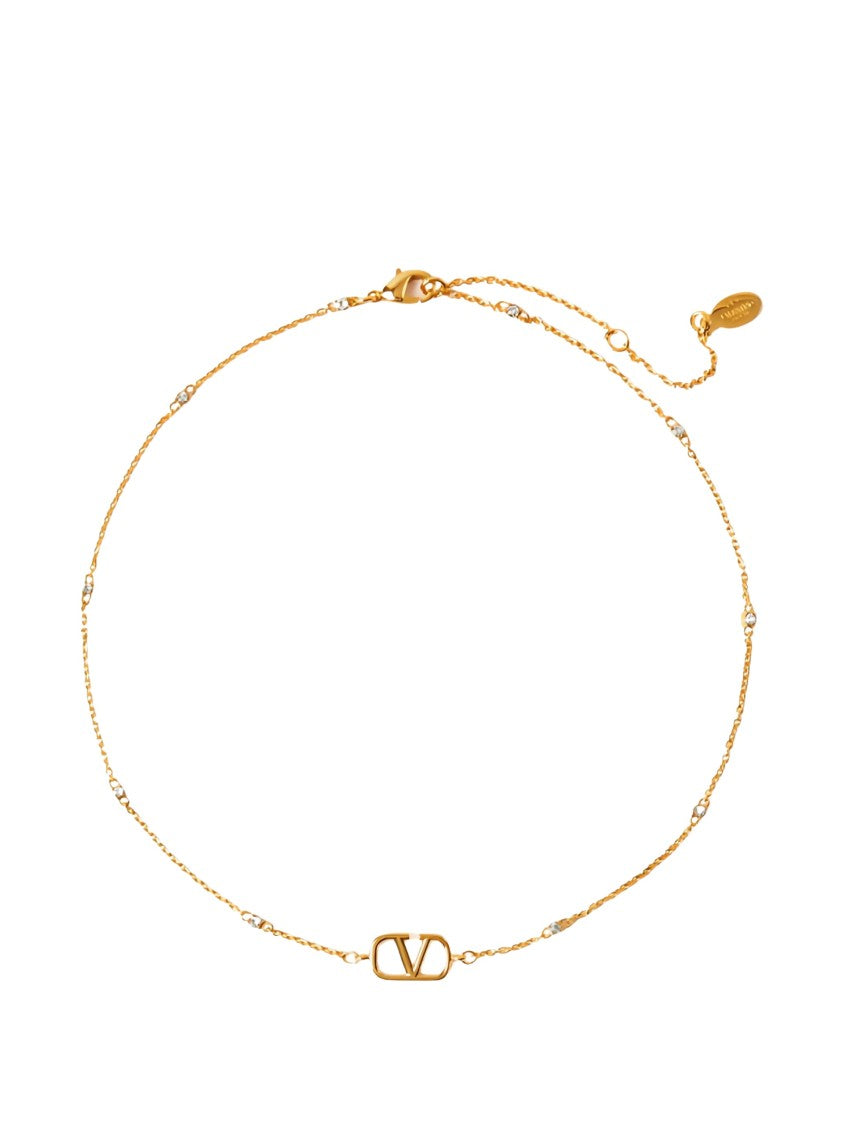 Valentino Necklace Crystal Logo Charm Necklace