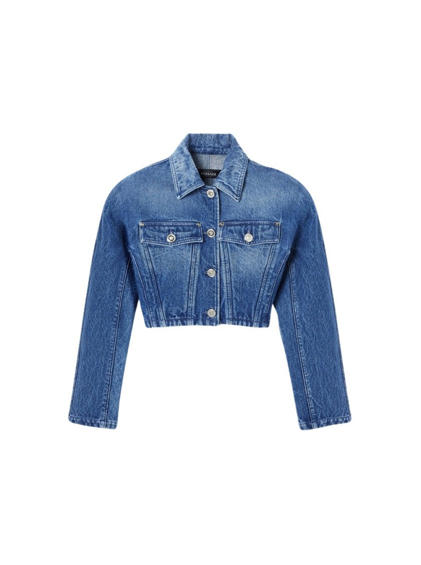 Versace Rounded Crop Denim Jacket