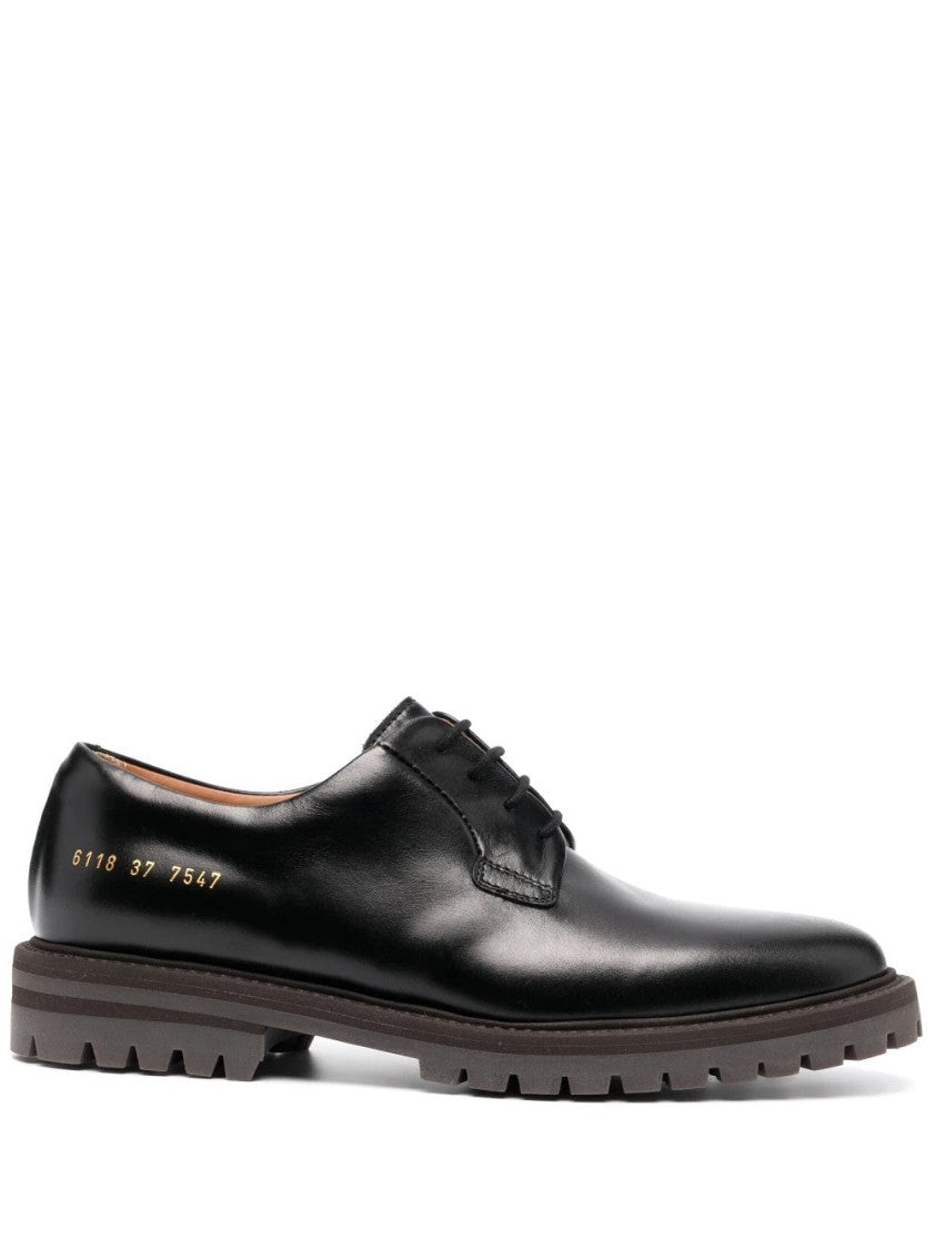 Common Projects Polished Black Leather Derby Shoes With Lace-Up Design
